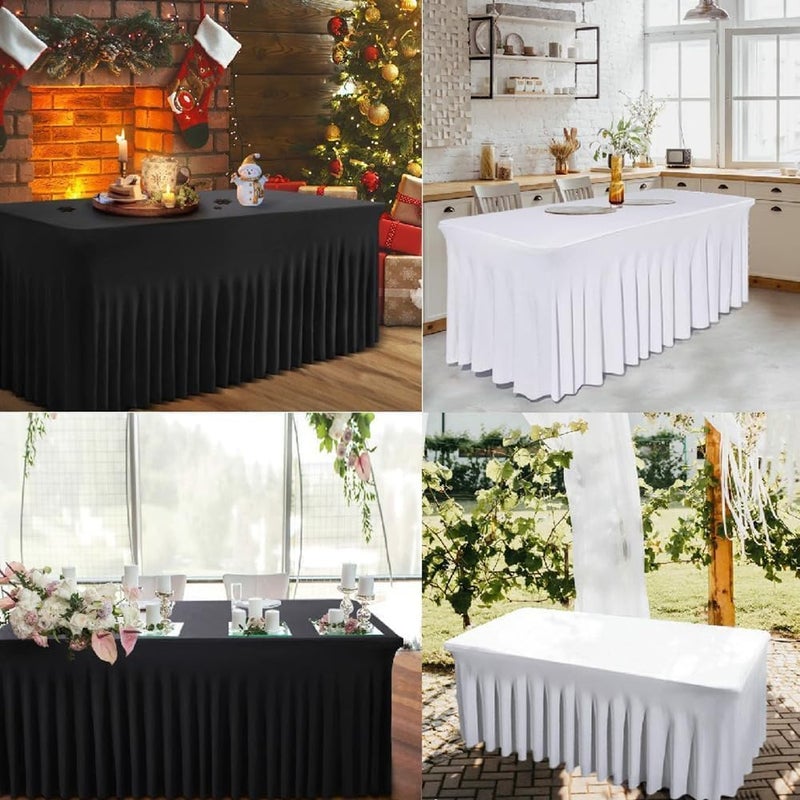 Rectangular Banquet Table Skirt, Suitable for Weddings, Baby Showers, and Birthday Parties(White,8ft(244x76x76cm)) - Image 2