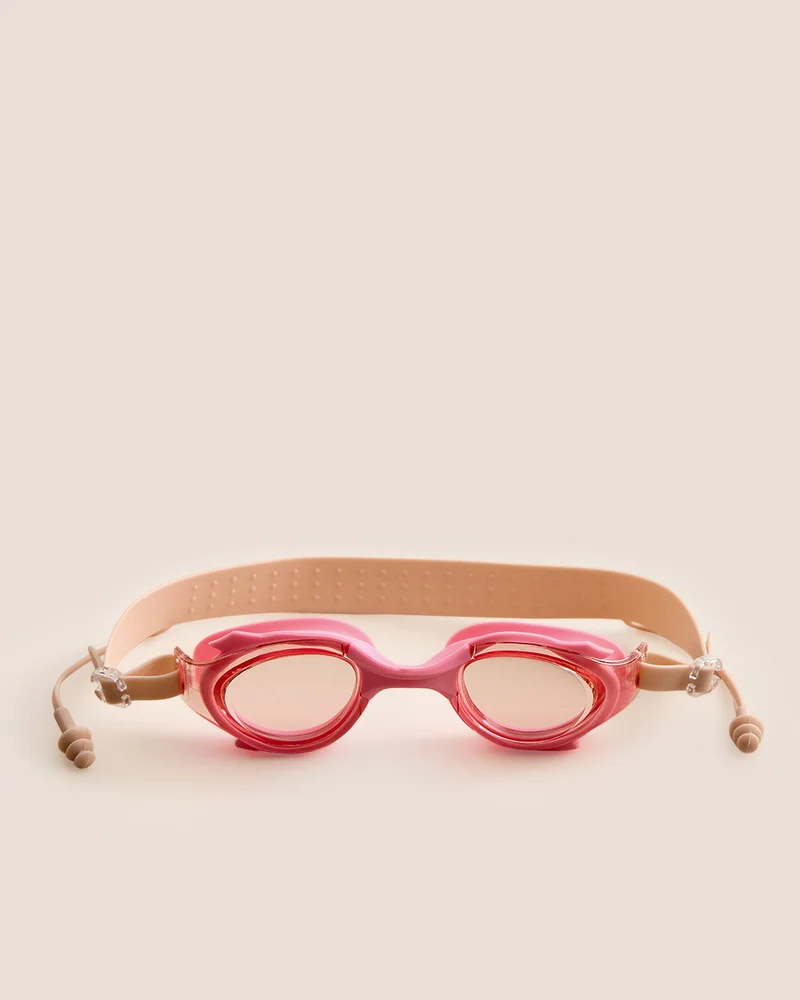 REDTAG Kids Pink And Beige Swimming Goggles With Earplugs
