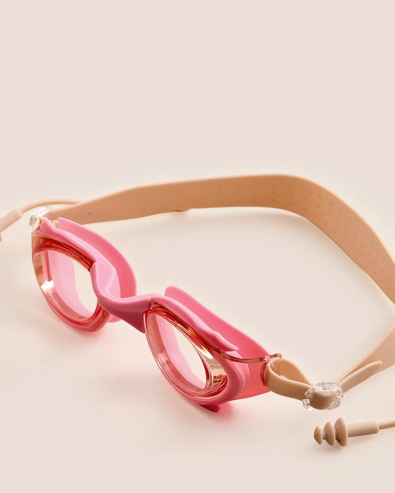 REDTAG Kids Pink And Beige Swimming Goggles With Earplugs