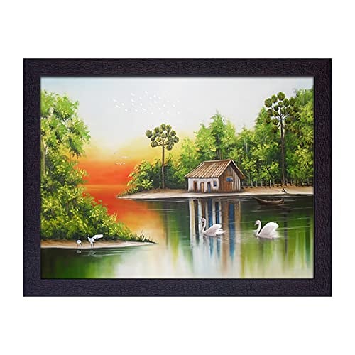 Masstone Wall Scenery for Living Room | Lake Scenery (35x28 CM) | Scenery for Wall With Frames | Painting for Wall Decor | Nature Scenery for Bedroom | Wall Paintings for Home Decorations - Image 1