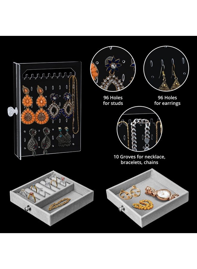 ABOUT SPACE Acrylic Earring Organizer Transparent Cosmetic Jewellery Box - 3 Layer Vertical Rack with Removable 2 Drawers for Rings,Necklaces,Jhumkas -Travel Jewelry Case for Women(L13x13WxH24.5 cm) - Image 4