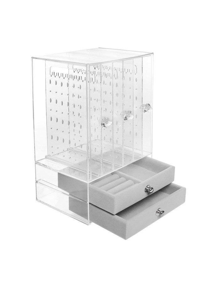 ABOUT SPACE Acrylic Earring Organizer Transparent Cosmetic Jewellery Box - 3 Layer Vertical Rack with Removable 2 Drawers for Rings,Necklaces,Jhumkas -Travel Jewelry Case for Women(L13x13WxH24.5 cm) - Image 1