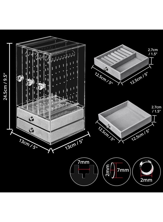 ABOUT SPACE Acrylic Earring Organizer Transparent Cosmetic Jewellery Box - 3 Layer Vertical Rack with Removable 2 Drawers for Rings,Necklaces,Jhumkas -Travel Jewelry Case for Women(L13x13WxH24.5 cm) - Image 2