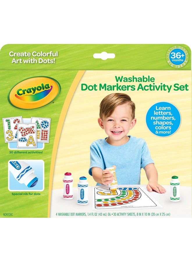 Crayola Washable Dot Markers Activity Set, 30 Toddler Coloring Pages & 4 Washable Markers, Dot Paints for Toddlers, Toddler Gifts, Ages 3+ - Image 1