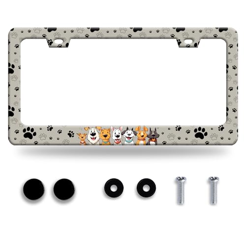 Omw2fyb Personalise Dog License Plate Frame Paw Prints License Plate Frames Car Universal Stainless Steel Accessories Cars Decor with 2 Holes and Screws Fits Standard Us Vehicles Size 122 X 6 Inches - Image 1