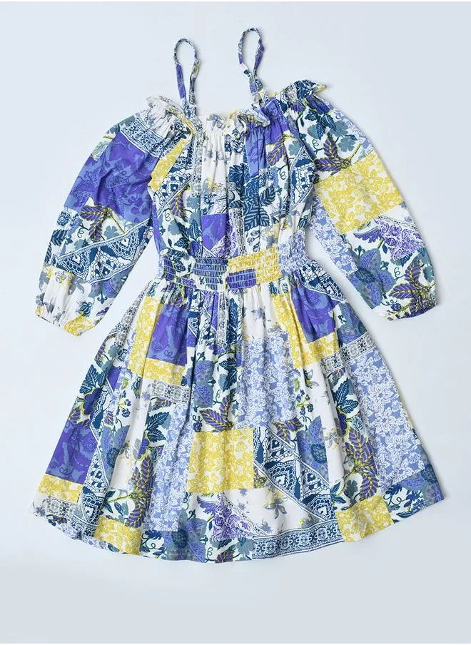 BELLA MODA Bella Moda All-Over Print Cotton Dress with Smocked Waist
