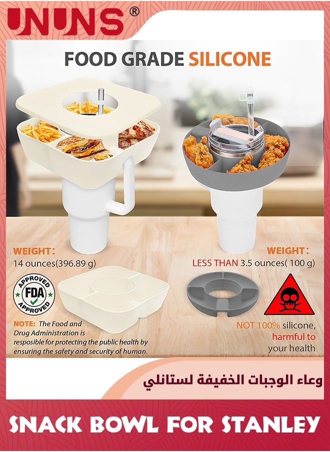 UNUNS - Snack Bowl For Stanley,Snack Tray With Cover,Straw cap And clip,Reusable Snack Bowl For Stanley Cup Accessories,Silicone Snack Holder For Valentines Stanley Cup,Gifts For Women,Beige - Image 1
