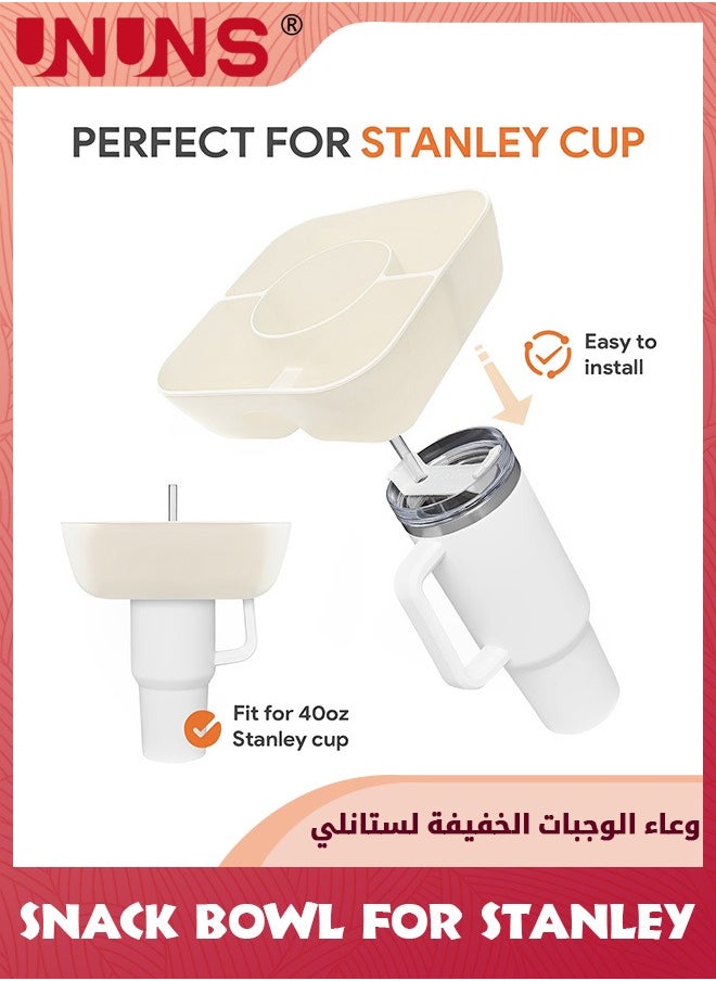 UNUNS - Snack Bowl For Stanley,Snack Tray With Cover,Straw cap And clip,Reusable Snack Bowl For Stanley Cup Accessories,Silicone Snack Holder For Valentines Stanley Cup,Gifts For Women,Beige - Image 1