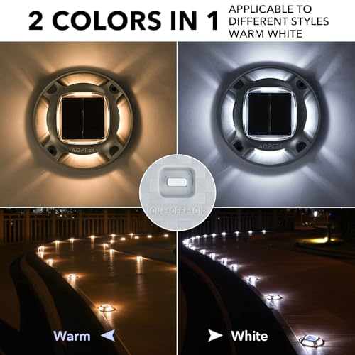 AGPTEK Solar Driveway Lights Outdoor 12 Pack, 2 Color Modes LED Deck Dock Marine Waterproof Driveway Marker Lights for Step Sidewalk Stair Garden Pathway Walkway Yard (Warm White/Cool White) - Image 2