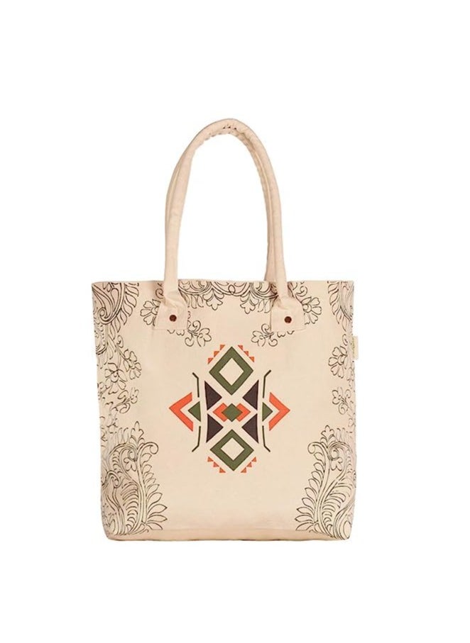 Earthsafe Earthsave Cotton Canvas Reusable Printed Bags Off White Eco Friendly Tote for Stylish Shopping Everyday Use  - Image 1