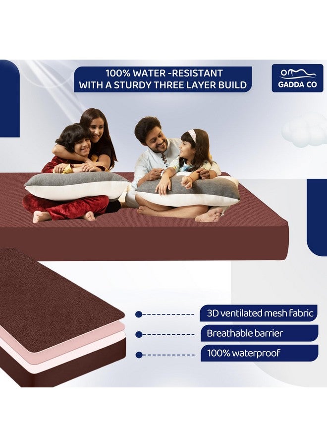 GADDA CO GADDA CO 100% Waterproof Premium Cotton Feel Mattress Protector Double Bed 72x75 Inch|Ultra Soft Breathable & Hypoallergenic Fitted Bed Protector Terry Cover(6x6.3 feet, Fits Upto 10 Inches, Coffee)  - Image 3
