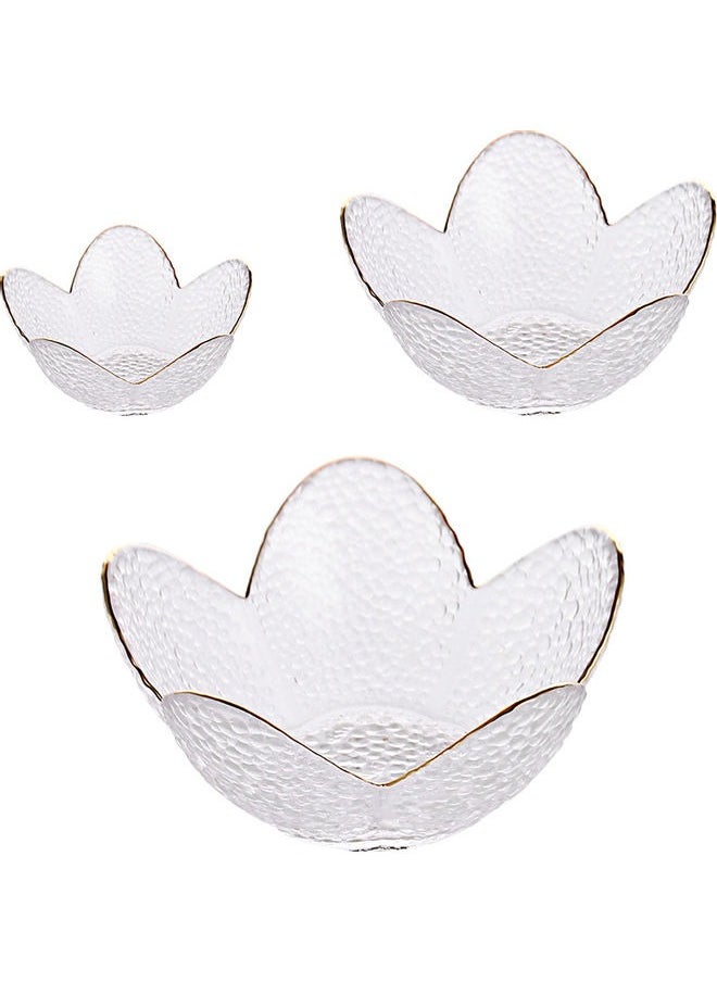 Generic 3-Piece Gold Rim Salad Bowl Hammer Petal Clear Glass Bowl Living Room Household Fruit Plate For Unicorn Lotus  - Image 1