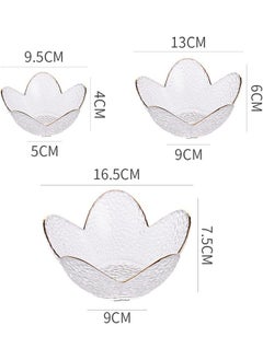 Generic 3-Piece Gold Rim Salad Bowl Hammer Petal Clear Glass Bowl Living Room Household Fruit Plate For Unicorn Lotus  - Image 2