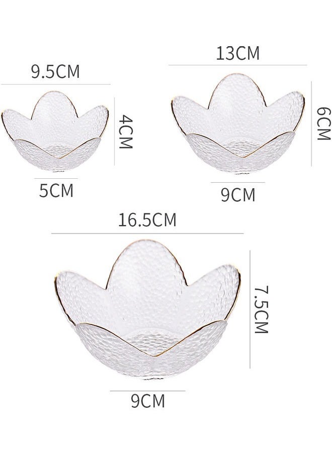 Generic 3-Piece Gold Rim Salad Bowl Hammer Petal Clear Glass Bowl Living Room Household Fruit Plate For Unicorn Lotus  - Image 2