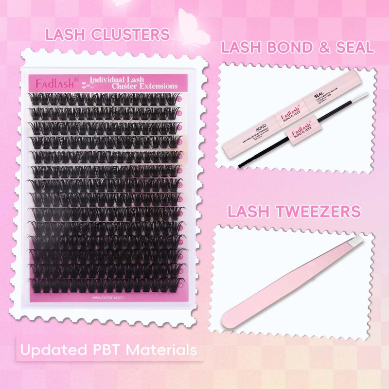 FADLASH Lash Extension Kit Volume Fluffy Lashes Clusters D Curl Eyelash Extensions with Bond and Seal Tweezers for DIY at Home Natural and Soft (100D-0.07D-12-18MIX KIT) - Image 2
