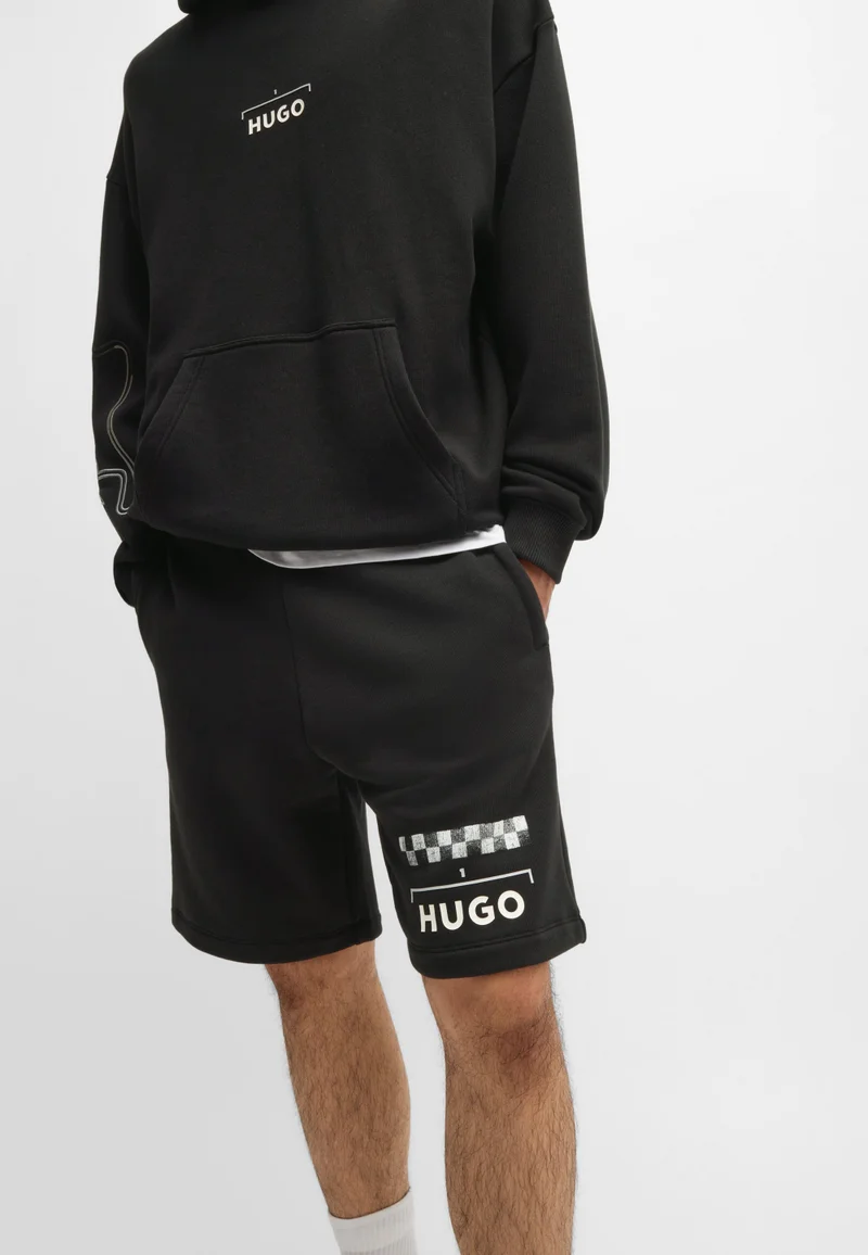 HUGO Cotton-blend shorts with racing print