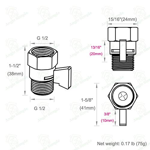 Angle Simple Shower Flow Control Valve, Brass Water Shut Off Valve for Handheld Shower Hose, Flow Restrictor, Gold - Image 2