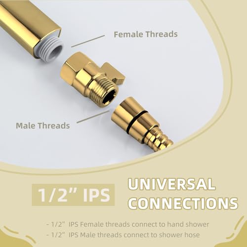 Angle Simple Shower Flow Control Valve, Brass Water Shut Off Valve for Handheld Shower Hose, Flow Restrictor, Gold - Image 3