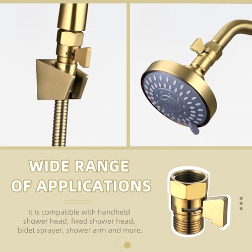 Angle Simple Shower Flow Control Valve, Brass Water Shut Off Valve for Handheld Shower Hose, Flow Restrictor, Gold - Image 4