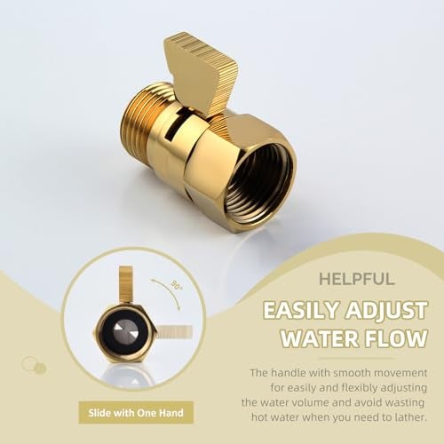 Angle Simple Shower Flow Control Valve, Brass Water Shut Off Valve for Handheld Shower Hose, Flow Restrictor, Gold - Image 5
