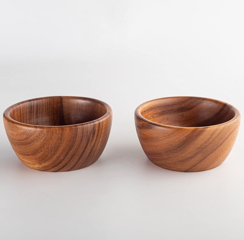 SiamMandalay Acacia Wooden Salad Bowls (Set of 2): 6" x 3" Individual Wood Serving Bowls for Fruits, Cereal, Salads or Snacks - Handmade from a Single Organic Piece of Acacia Wood, Food Safe - Image 1