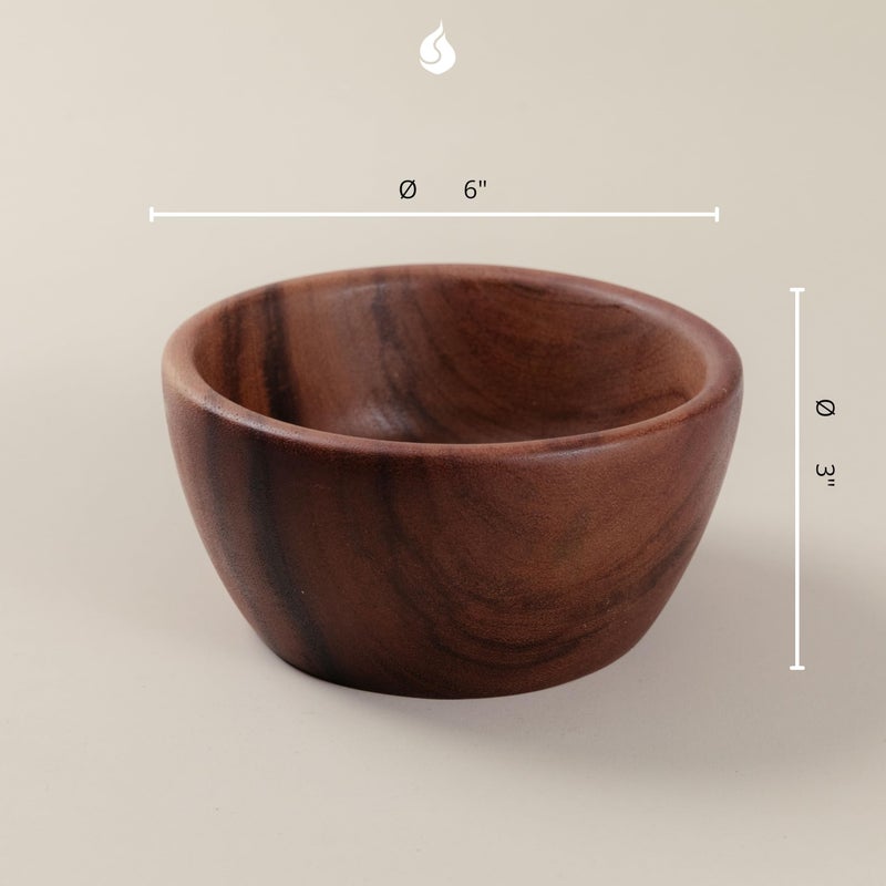 SiamMandalay Acacia Wooden Salad Bowls (Set of 2): 6" x 3" Individual Wood Serving Bowls for Fruits, Cereal, Salads or Snacks - Handmade from a Single Organic Piece of Acacia Wood, Food Safe - Image 2