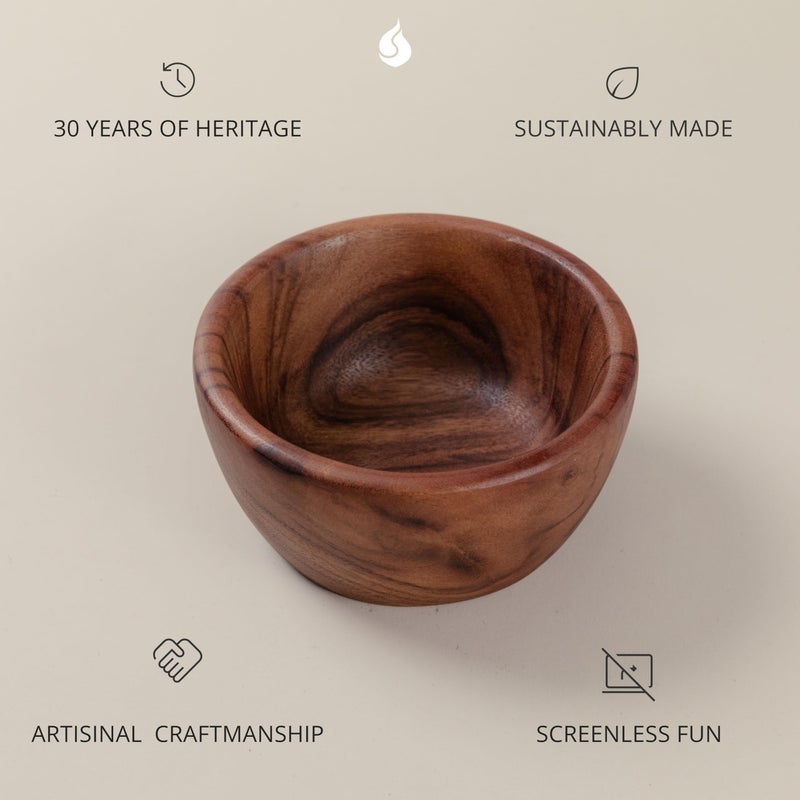 SiamMandalay Acacia Wooden Salad Bowls (Set of 2): 6" x 3" Individual Wood Serving Bowls for Fruits, Cereal, Salads or Snacks - Handmade from a Single Organic Piece of Acacia Wood, Food Safe - Image 4
