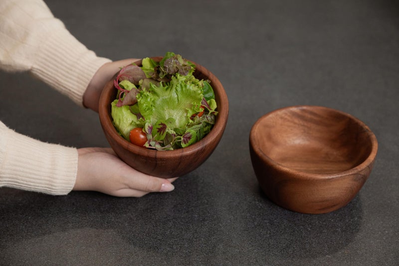 SiamMandalay Acacia Wooden Salad Bowls (Set of 2): 6" x 3" Individual Wood Serving Bowls for Fruits, Cereal, Salads or Snacks - Handmade from a Single Organic Piece of Acacia Wood, Food Safe - Image 5