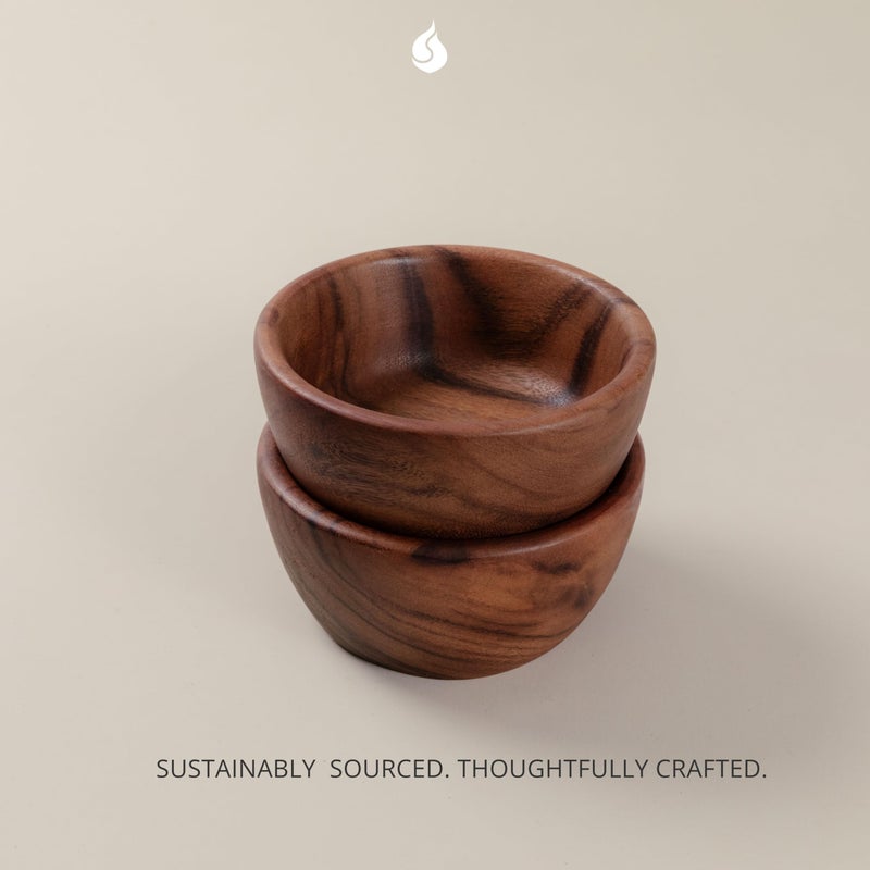 SiamMandalay Acacia Wooden Salad Bowls (Set of 2): 6" x 3" Individual Wood Serving Bowls for Fruits, Cereal, Salads or Snacks - Handmade from a Single Organic Piece of Acacia Wood, Food Safe - Image 3