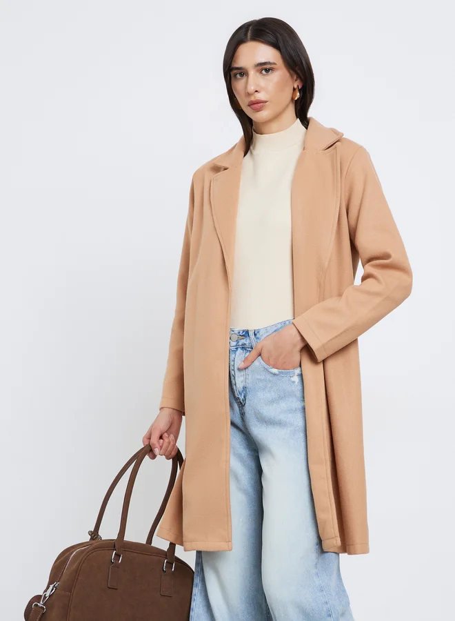 Styli Beige Regular Fit Wool Like Belted Coat