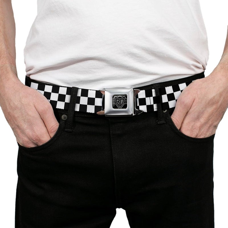 Buckle Down Buckle-Down Unisex Adult Seatbelt Buckle Checker Black White Belt - 1.5" Wide, Fits Pant Size 24-38 - Image 3