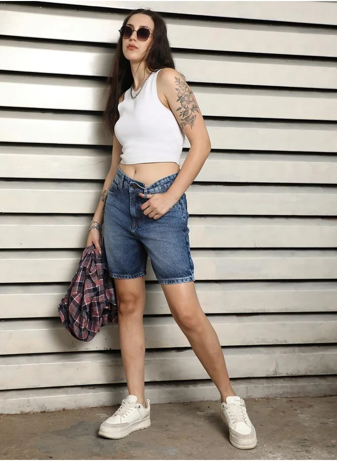 HIGH STAR High Rise Cotton Denim Shorts by Styli
