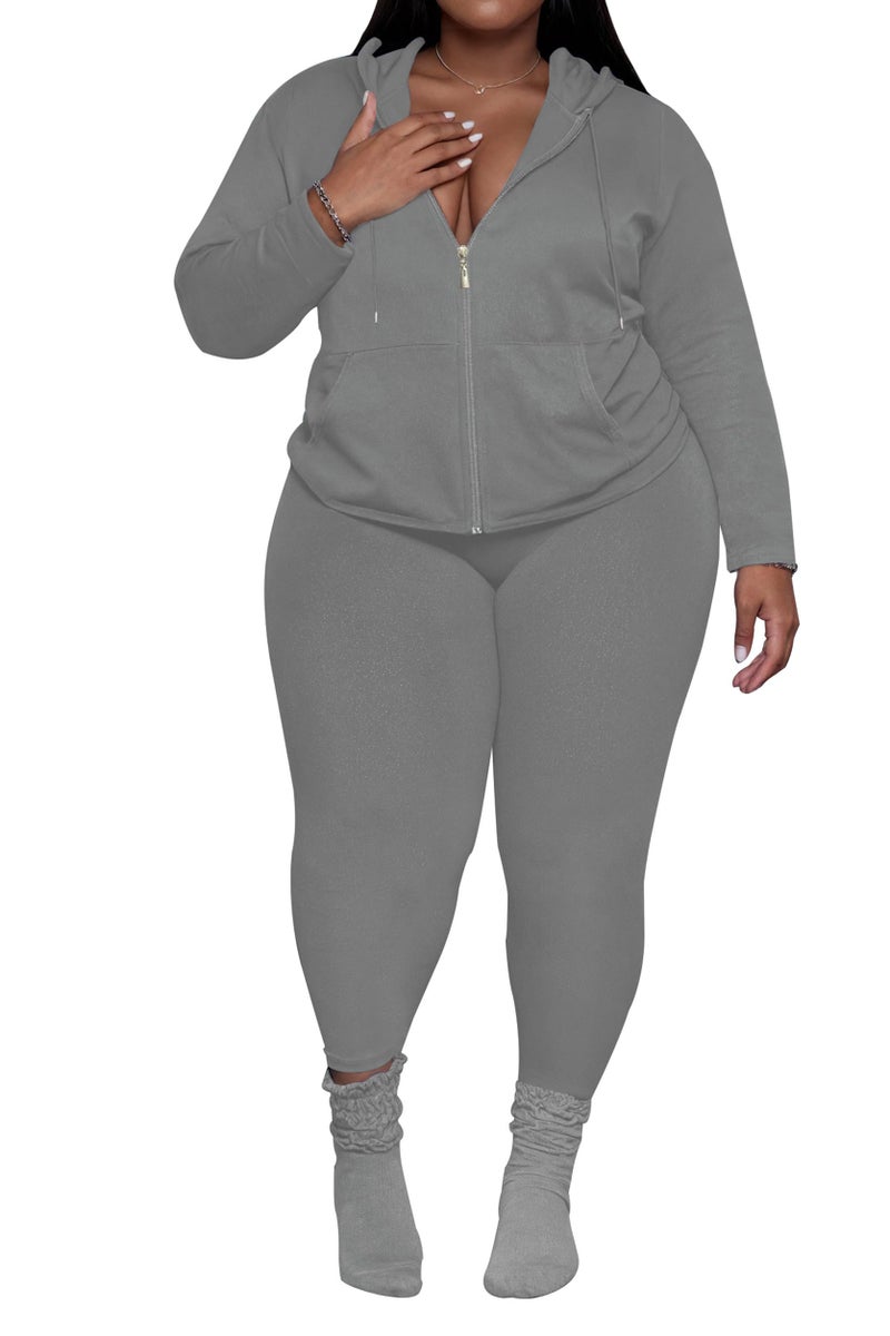 PINSV Women's Plus Size 2 Piece Outfits Sweatsuits Zip Up Hoodie Pants Tracksuit Sets Grey 4XL - Image 4