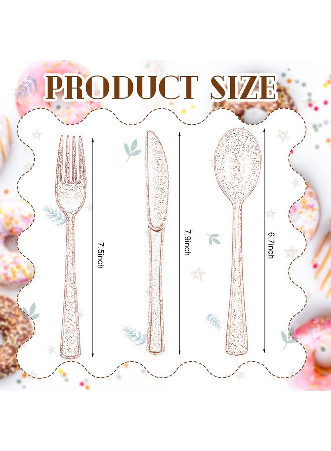 Youyole 150 Pcs Pink Plastic Silverware Set Disposable Plastic Flatware Christmas Silverware Includes 50 Plastic Forks 50 Plastic Spoons 50 Knives Glittery Plastic Cutlery Pink Utensils Set for Birthday - Image 2