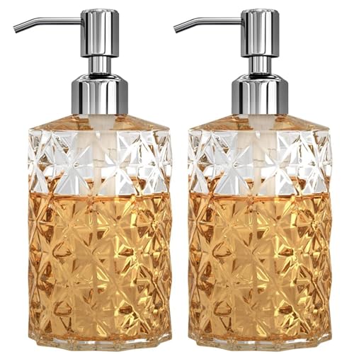 Luximal 2'Pack Crystal Glass Soap Dispenser Set (400ml Each) | Refillable Handwash & Sanitizer Bottle with ABS Pump for Bathroom, Kitchen, Sink & Wash Basin - Image 1