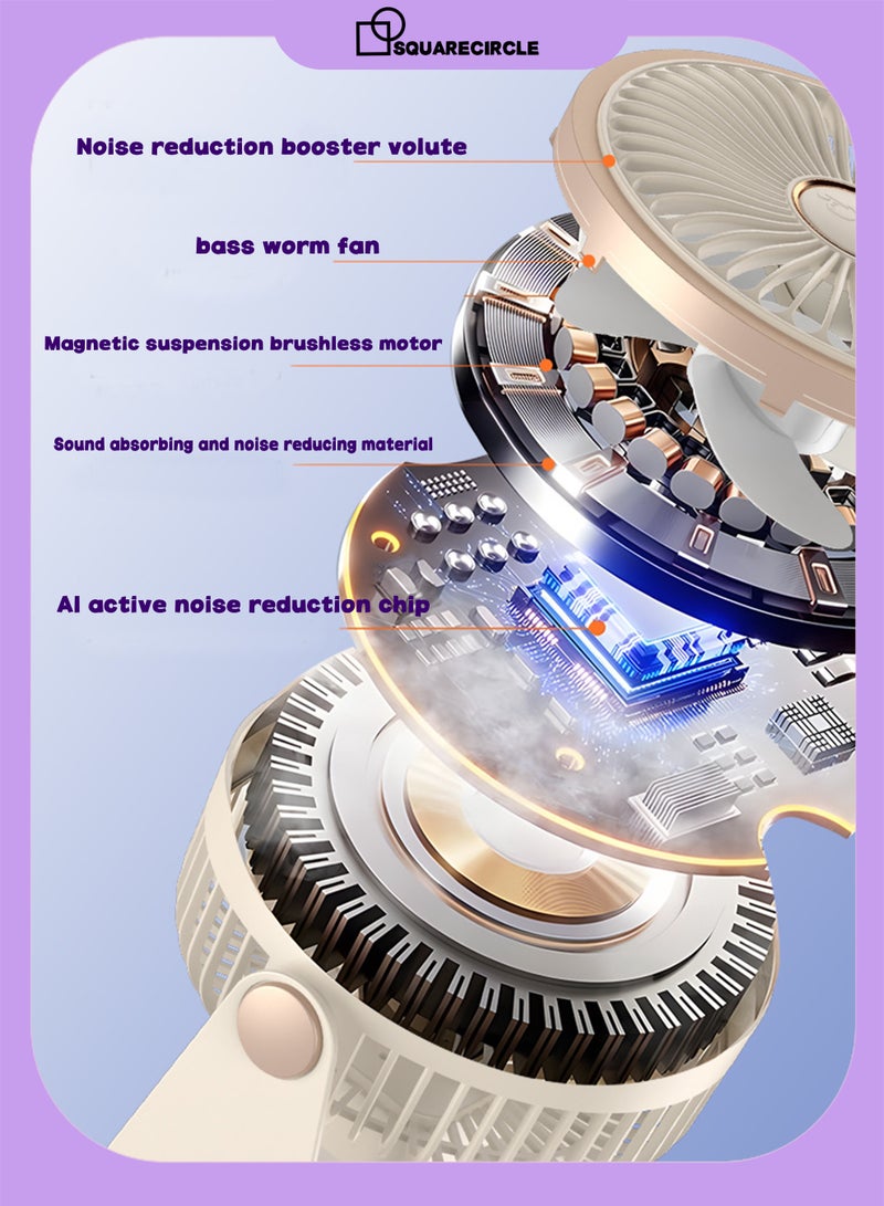 Squarecircle Bedroom fan, full room desktop air circulation fan, 3D circulating wind, aromatherapy air supply function, 28dB low noise, quiet, 5 speeds, 3 levels of atmosphere light, wall mountable, desktop fan, portable desktop fan, suitable for office, kitchen and home - Image 4