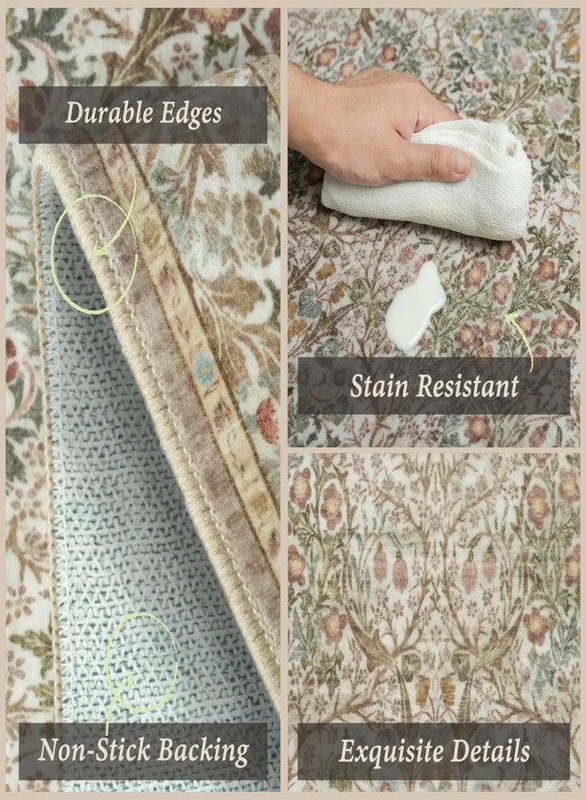 JTJ Washable Kitchen Rug Set of 3, Non-Slip Low Pile Mats in Calming Neutral Tones, Elegant Vintage-Inspired Pattern for Sink Areas, Laundry Room and Cozy Home Décor - Image 3