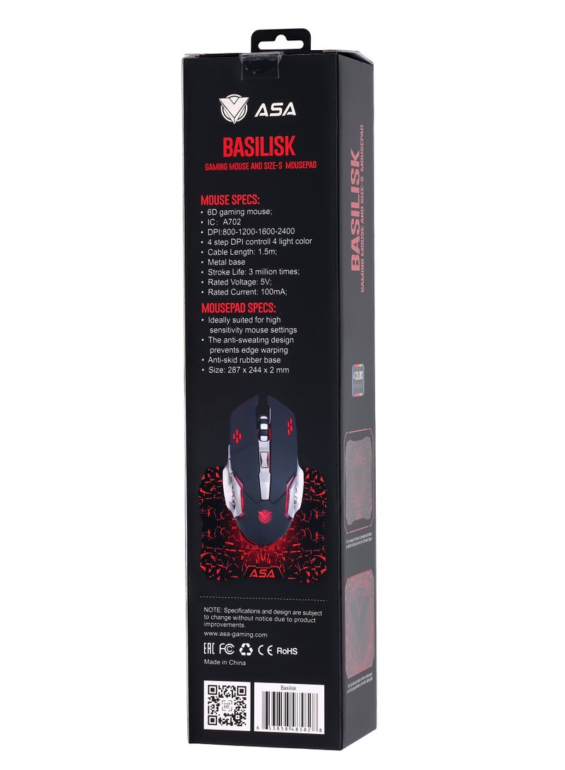 ASA Premium Gaming Mouse with Mouse Pad, Ergonomic Wired Gaming Mouse with Small Mouse Pad, 4 DPI Modes, LED Lights, Extended Mouse Pad with Non-Slip Rubber Base and Smooth Cloth Surface  - Image 4
