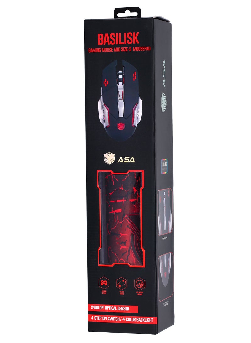 ASA Premium Gaming Mouse with Mouse Pad, Ergonomic Wired Gaming Mouse with Small Mouse Pad, 4 DPI Modes, LED Lights, Extended Mouse Pad with Non-Slip Rubber Base and Smooth Cloth Surface  - Image 2