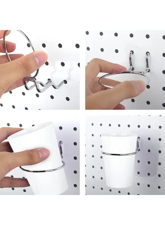 White 10pcs Hole Board Storage Cups Set with Hooks for Organizing Tools Office Garage - Image 2