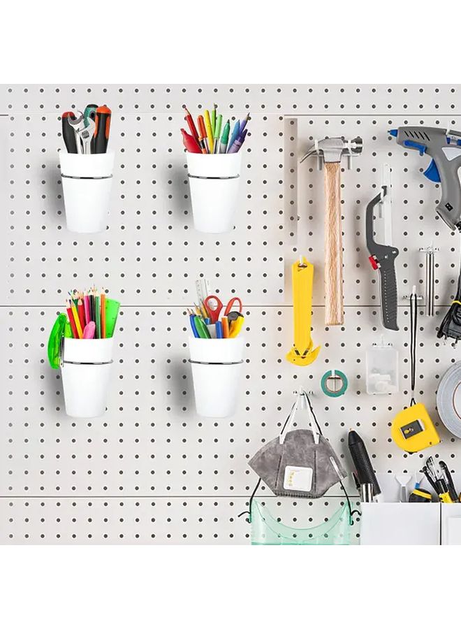 White 10pcs Hole Board Storage Cups Set with Hooks for Organizing Tools Office Garage - Image 4