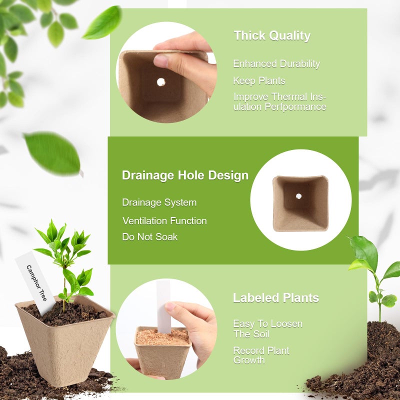 KOAMLY 36 Pcs 3in Square Peat Nursery Pots, Biodegradable Herb Seed Nursery Pot Kits, Seedling Pots, Outdoor Garden Sprouting Peat Pots with 36 Plant Tags - Image 5