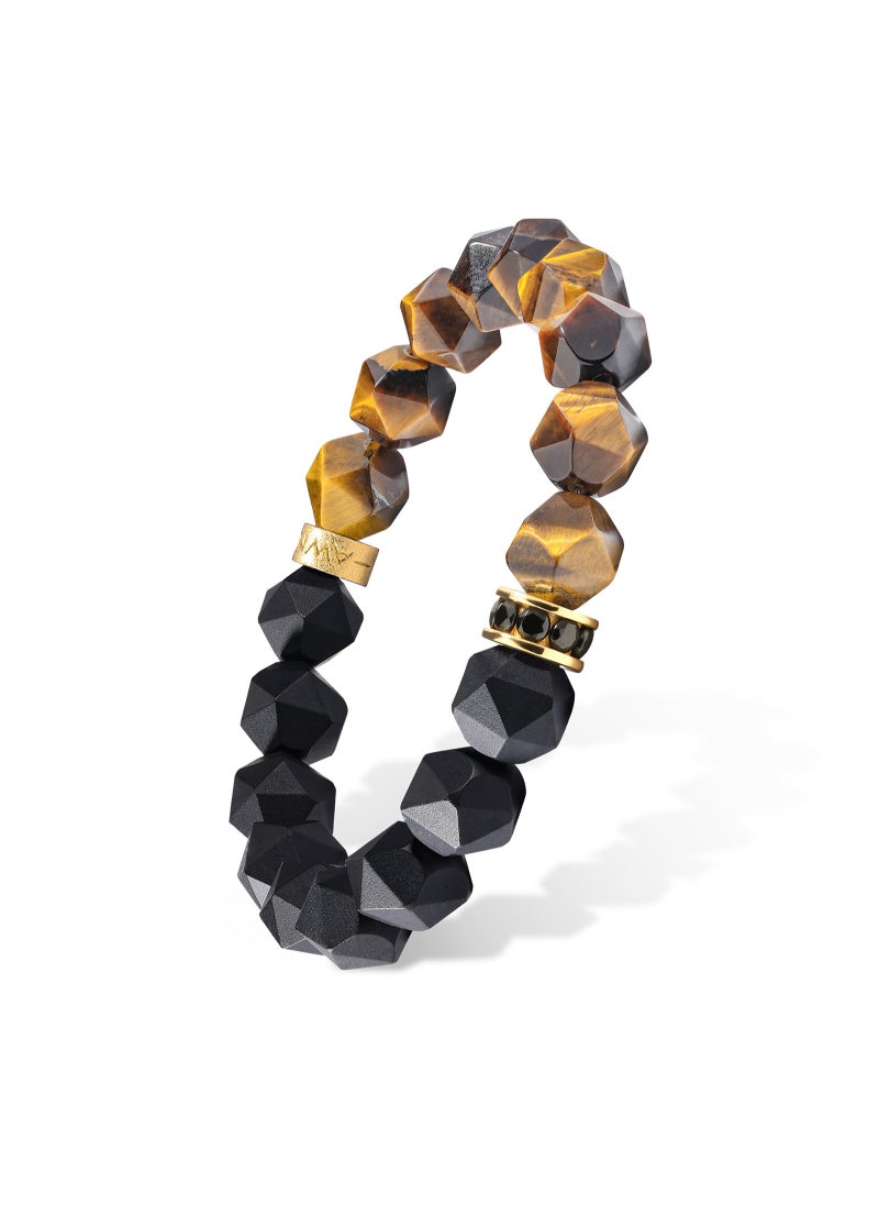 AWNL - Men's Beaded Bracelet with Black Onyx and Tiger Eye, Natural Gemstones Silver Lucky Wheel Charm Gift for Husband Boyfriend - Image 1