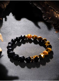 AWNL Men's Beaded Bracelet with Black Onyx and Tiger Eye, Natural Gemstones Silver Lucky Wheel Charm Gift for Husband Boyfriend  - Image 2