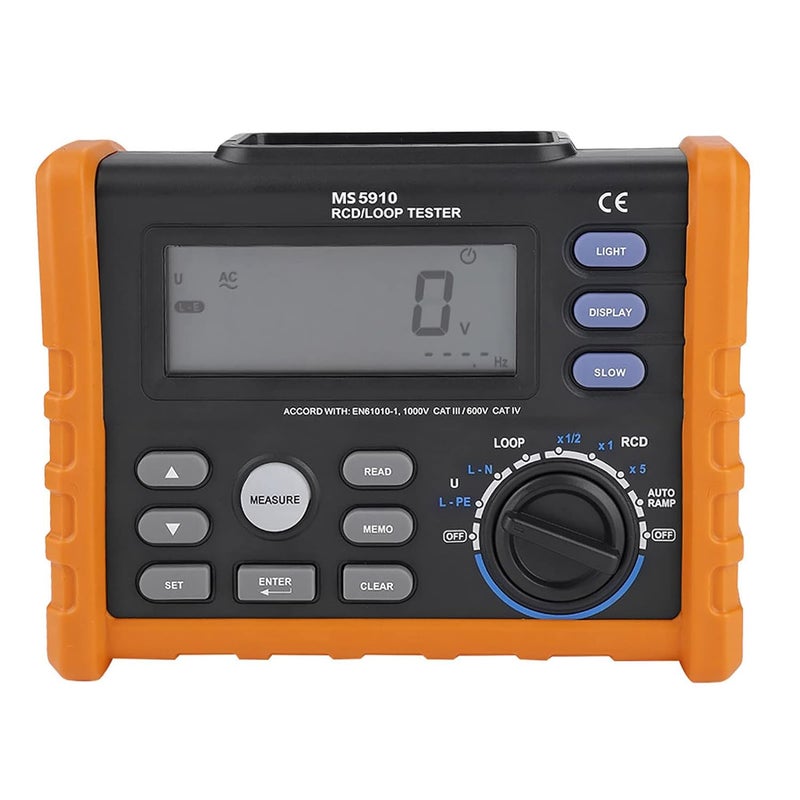 مؤقت ومشروع طويل PEAKMETER MS5910 جهاز اختبار مقاومة الحلقة الرقمية RCD متعدد القياسات كهربائي للكهربائيين والفنيين والمهندسين، مضغوط ومتين مع نقل بيانات USB مواد خفيفة مطورة - Image 2