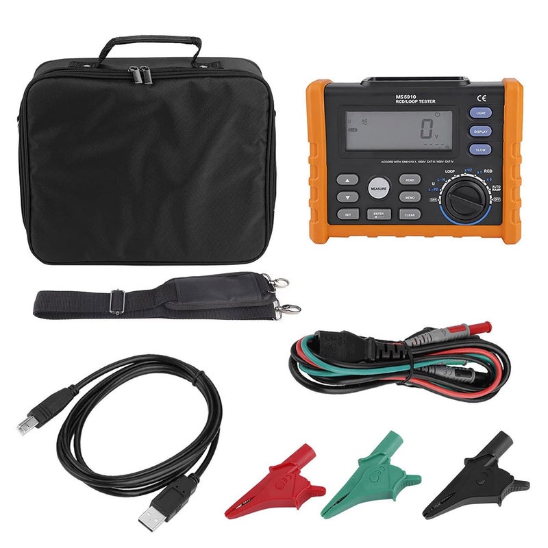 مؤقت ومشروع طويل PEAKMETER MS5910 جهاز اختبار مقاومة الحلقة الرقمية RCD متعدد القياسات كهربائي للكهربائيين والفنيين والمهندسين، مضغوط ومتين مع نقل بيانات USB مواد خفيفة مطورة - Image 1