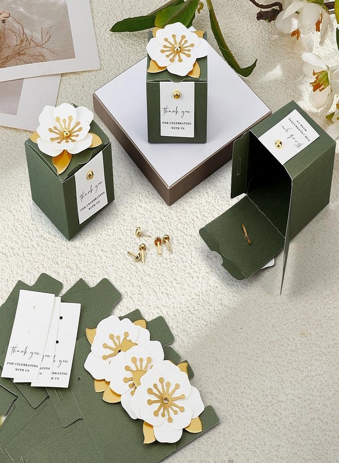 MAYJOYDIY 50 Sets 3 In 1 Dark Green Favor Boxes with Floral Decor Wedding Favor Boxes 2.6x2.6x2.5inch White Thank You Tags Gift Wrapping for Weddings Birthdays Bulk Packaging Containers - Image 4