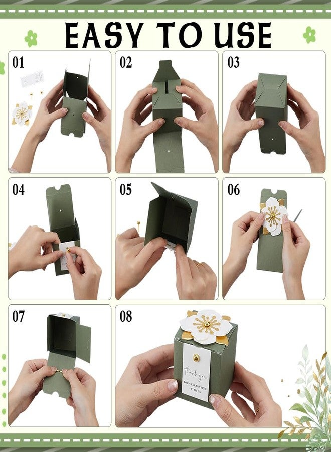 MAYJOYDIY 50 Sets 3 In 1 Dark Green Favor Boxes with Floral Decor Wedding Favor Boxes 2.6x2.6x2.5inch White Thank You Tags Gift Wrapping for Weddings Birthdays Bulk Packaging Containers - Image 3