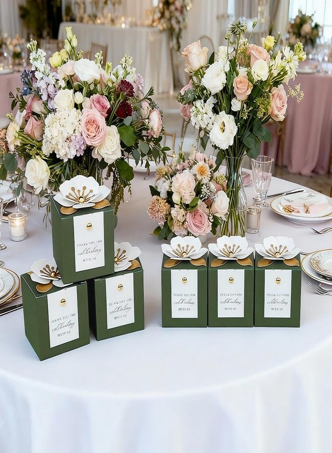 MAYJOYDIY 50 Sets 3 In 1 Dark Green Favor Boxes with Floral Decor Wedding Favor Boxes 2.6x2.6x2.5inch White Thank You Tags Gift Wrapping for Weddings Birthdays Bulk Packaging Containers - Image 5