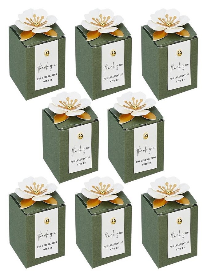 MAYJOYDIY 50 Sets 3 In 1 Dark Green Favor Boxes with Floral Decor Wedding Favor Boxes 2.6x2.6x2.5inch White Thank You Tags Gift Wrapping for Weddings Birthdays Bulk Packaging Containers - Image 1